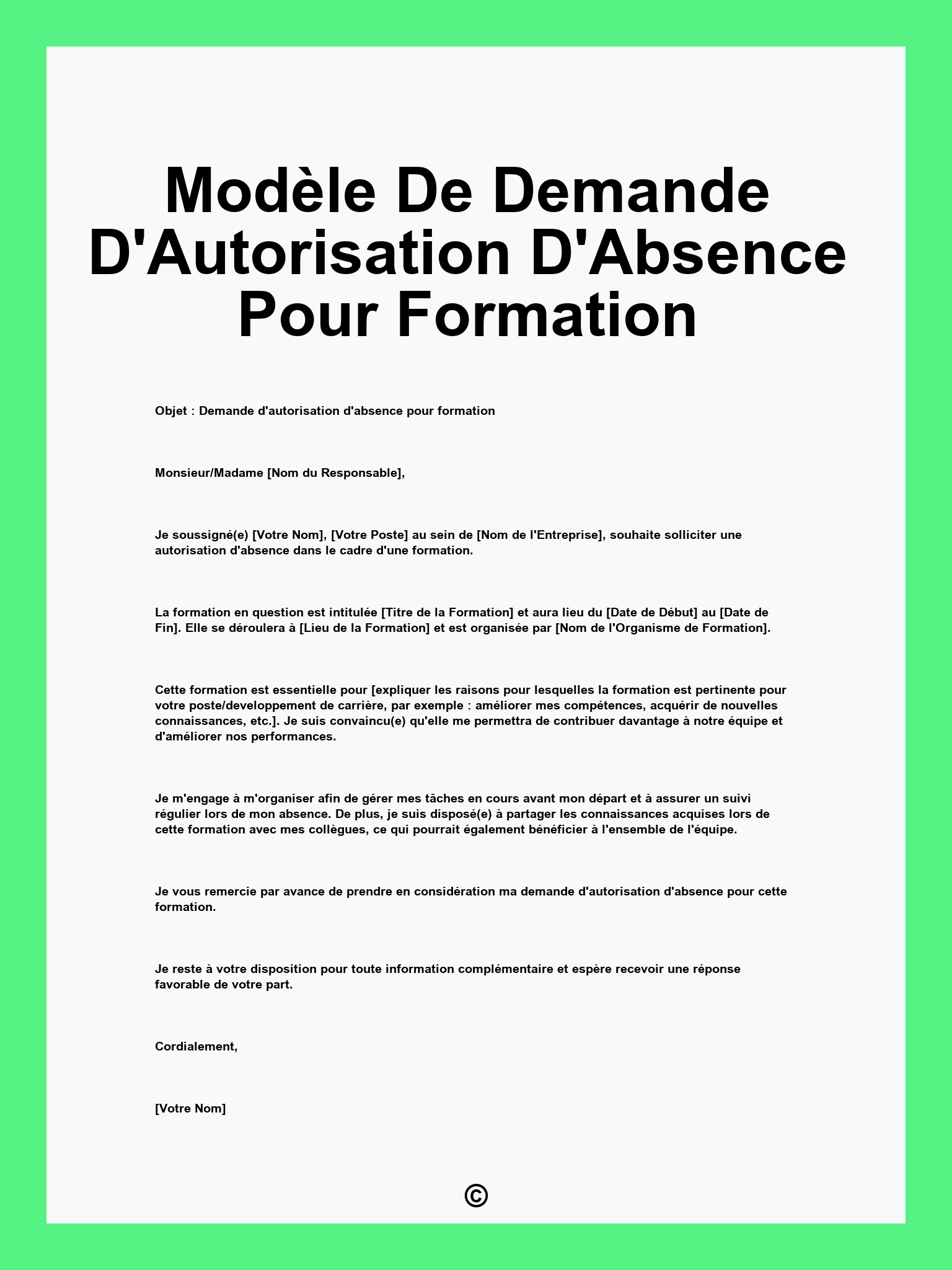 Modèle De Demande D'Autorisation D'Absence Pour Formation
