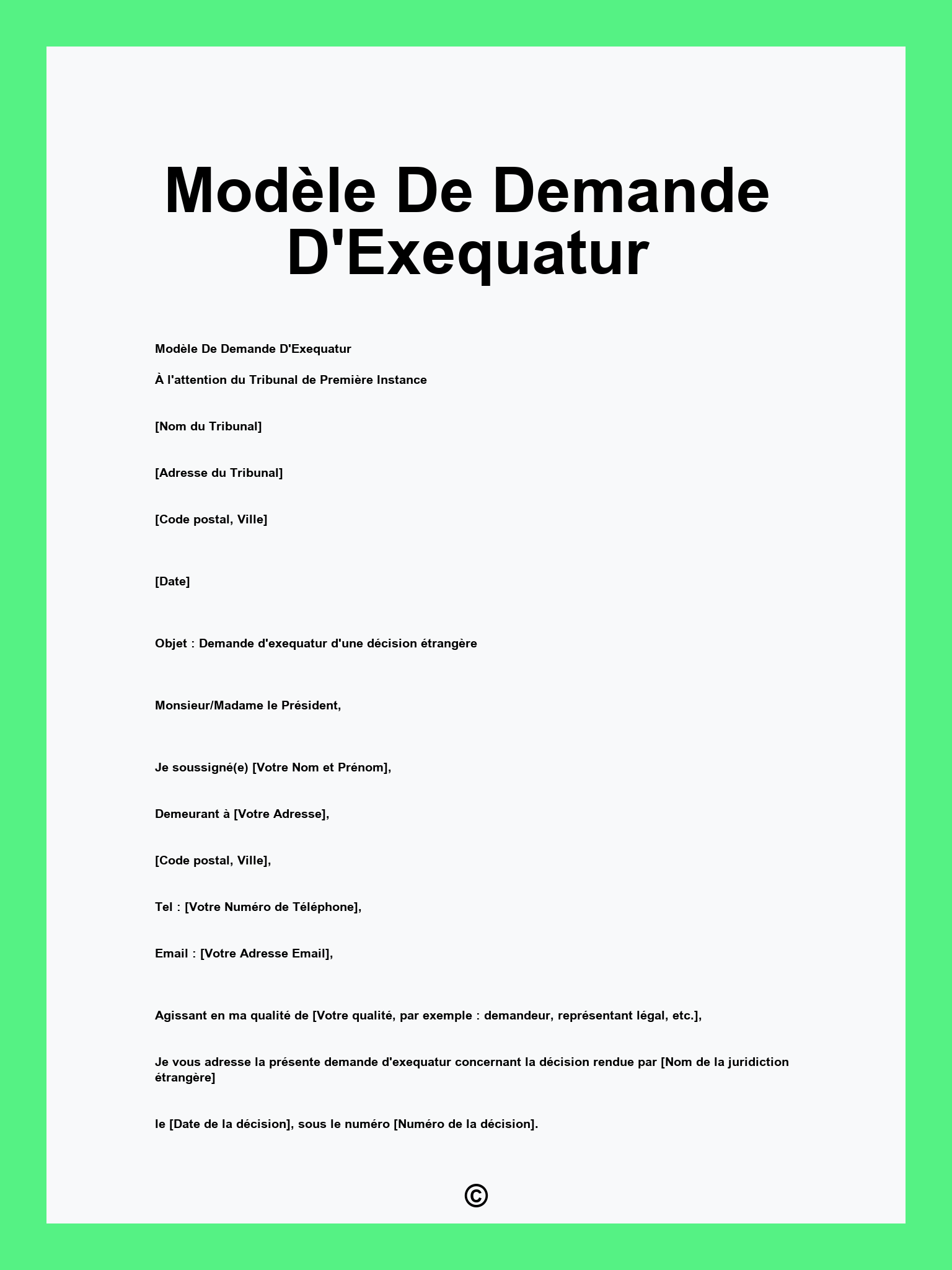 Modèle De Demande D'Exequatur