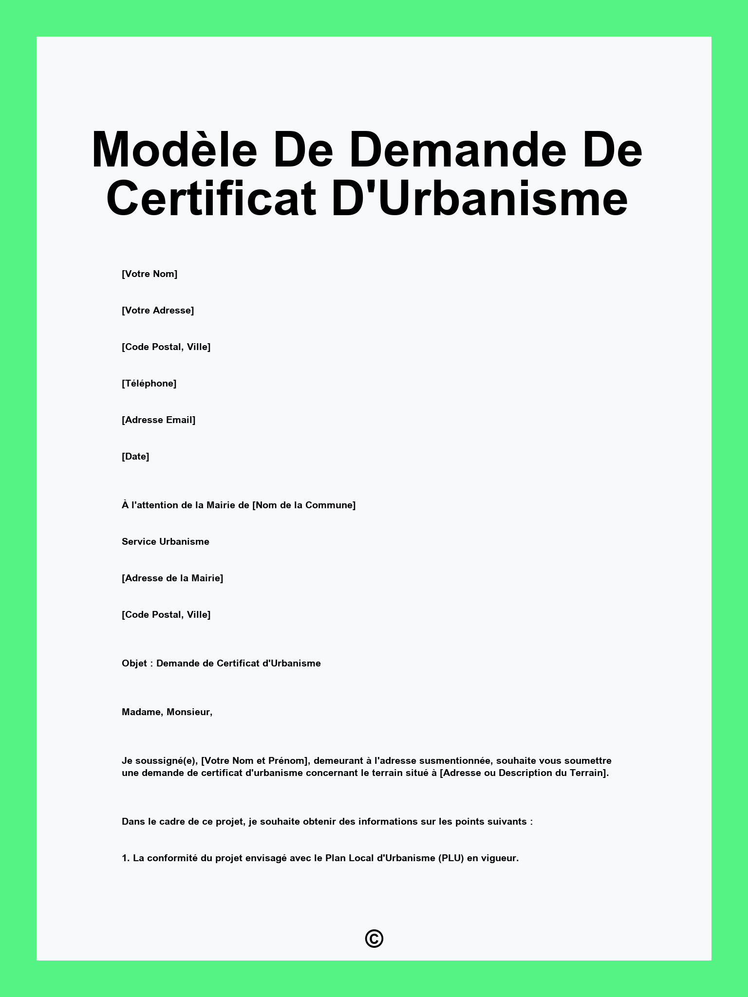 Modèle De Demande De Certificat D'Urbanisme