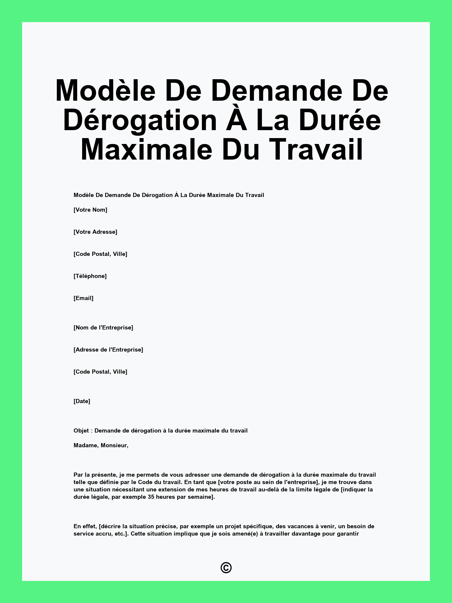Modèle De Demande De Dérogation À La Durée Maximale Du Travail