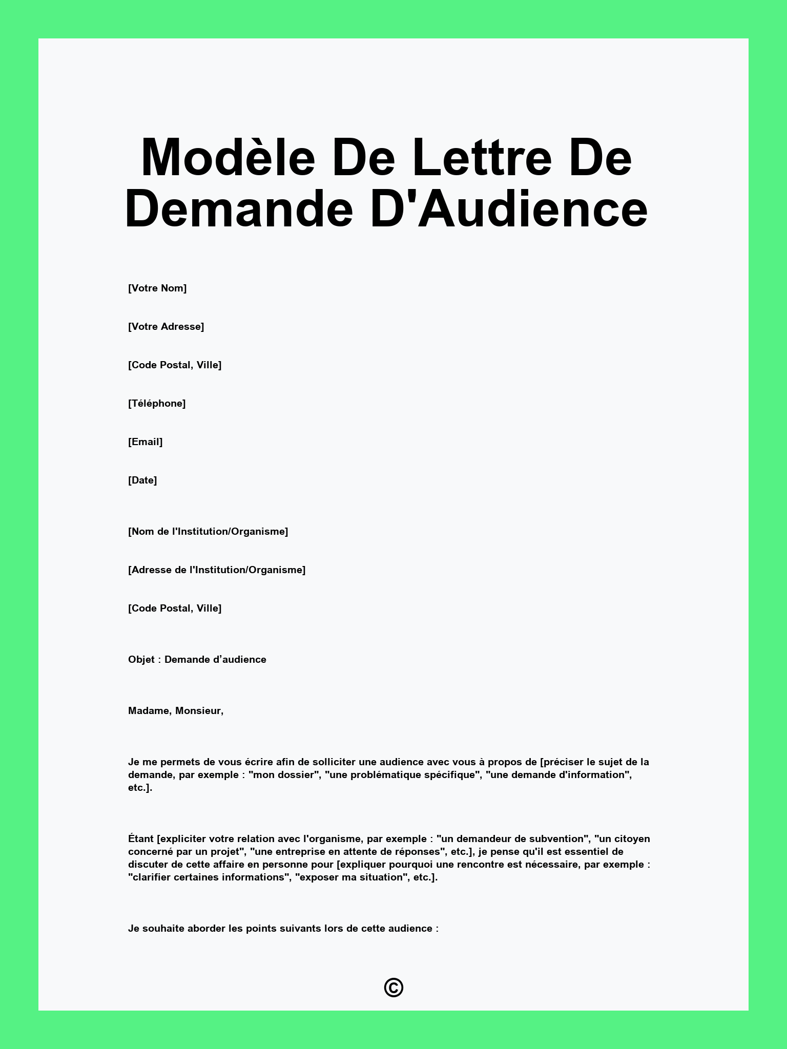 Modèle De Lettre De Demande D'Audience