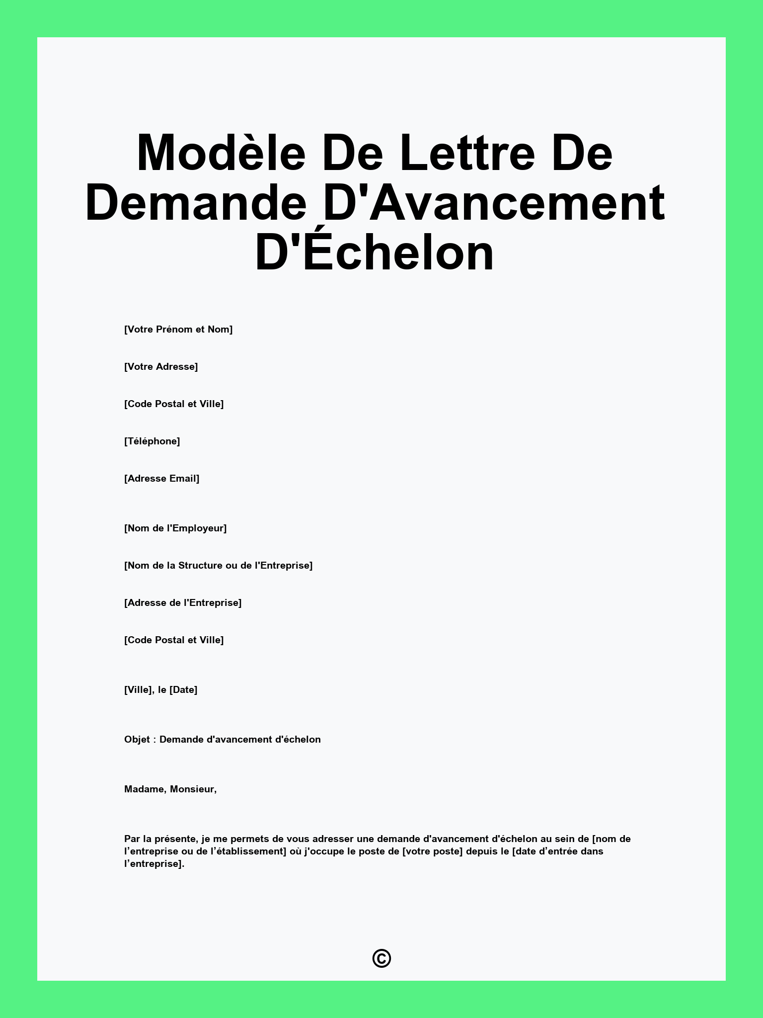 Modèle De Lettre De Demande D'Avancement D'Échelon