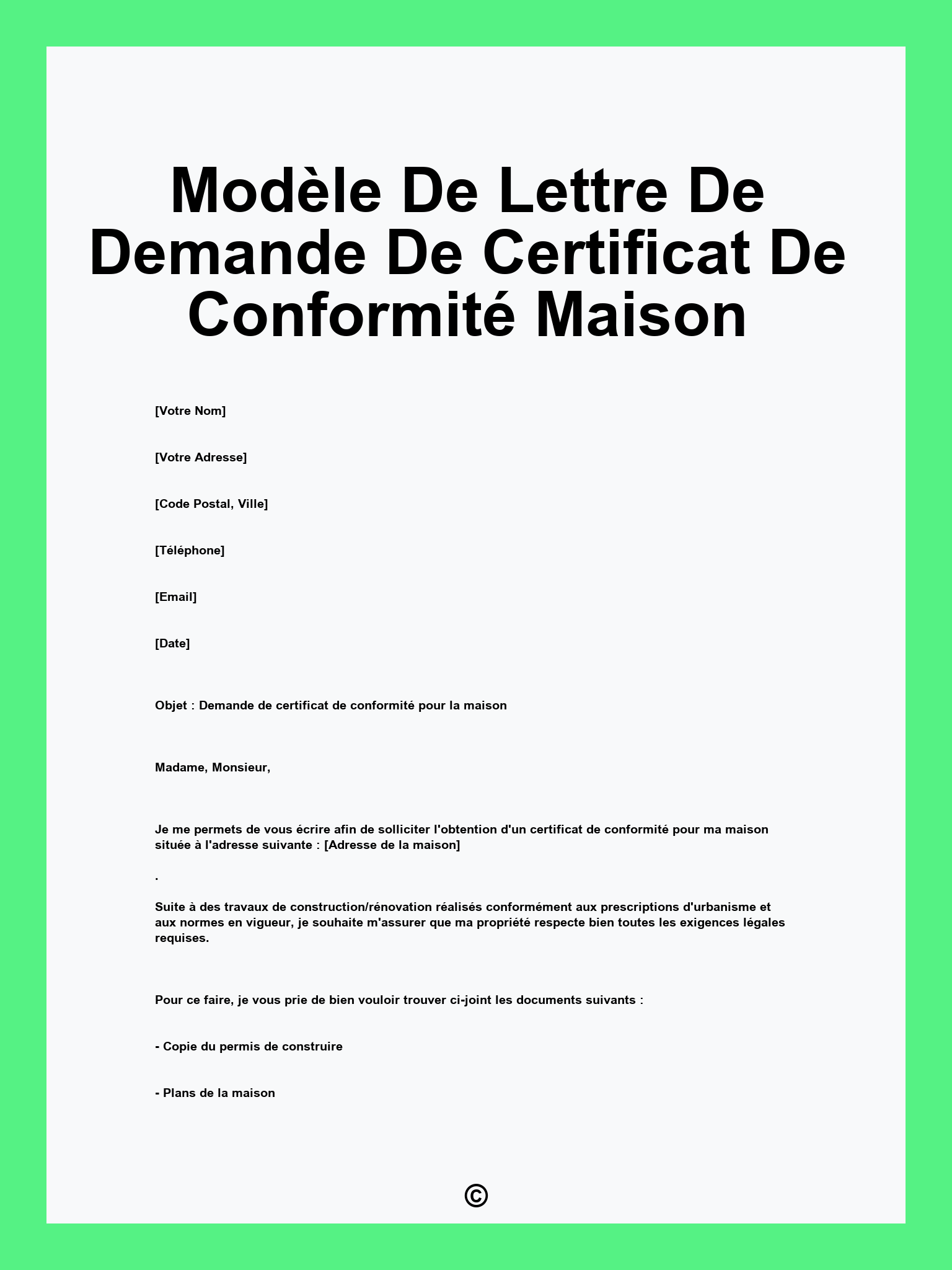 Modèle De Lettre De Demande De Certificat De Conformité Maison