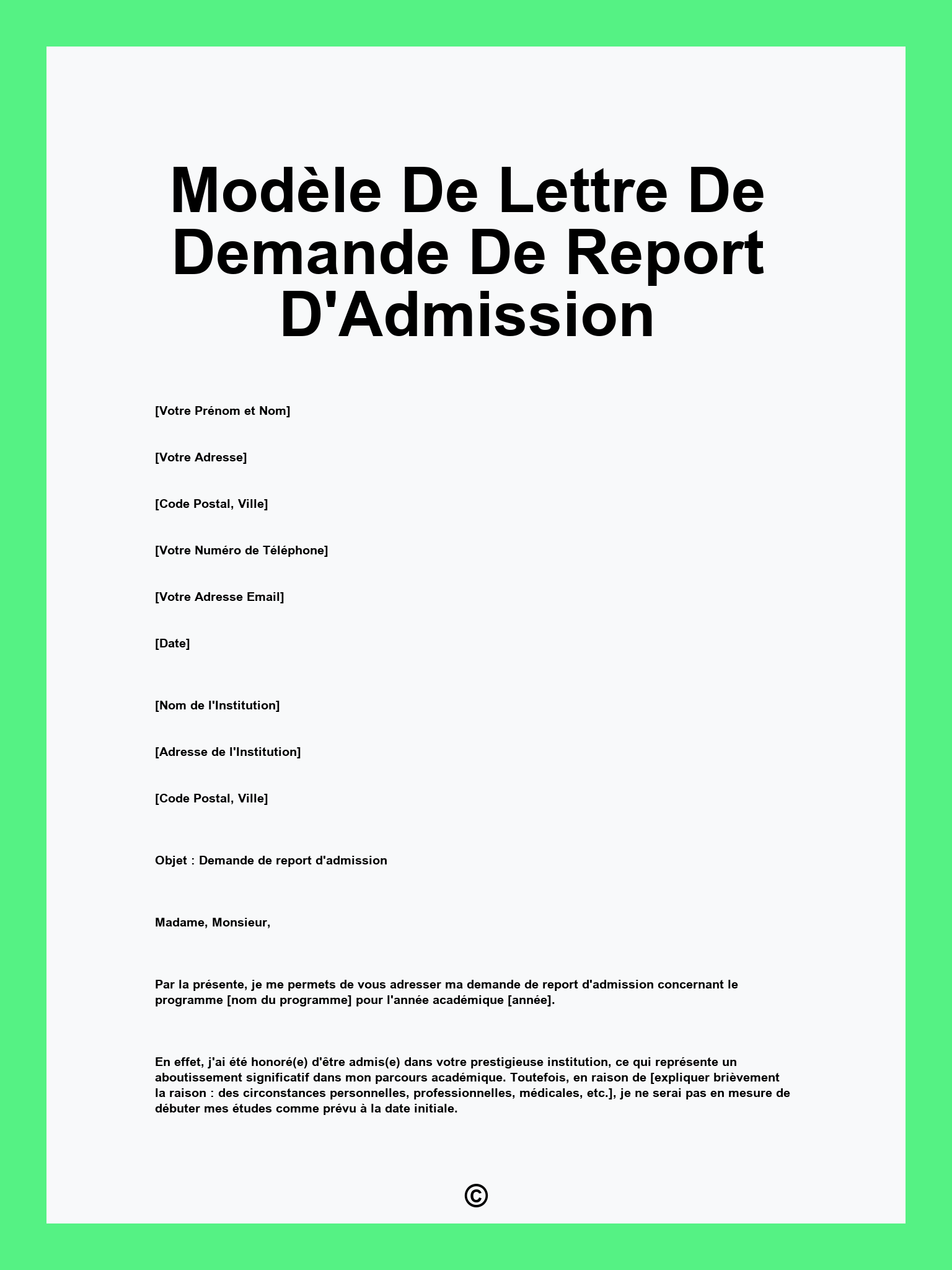 Modèle De Lettre De Demande De Report D'Admission