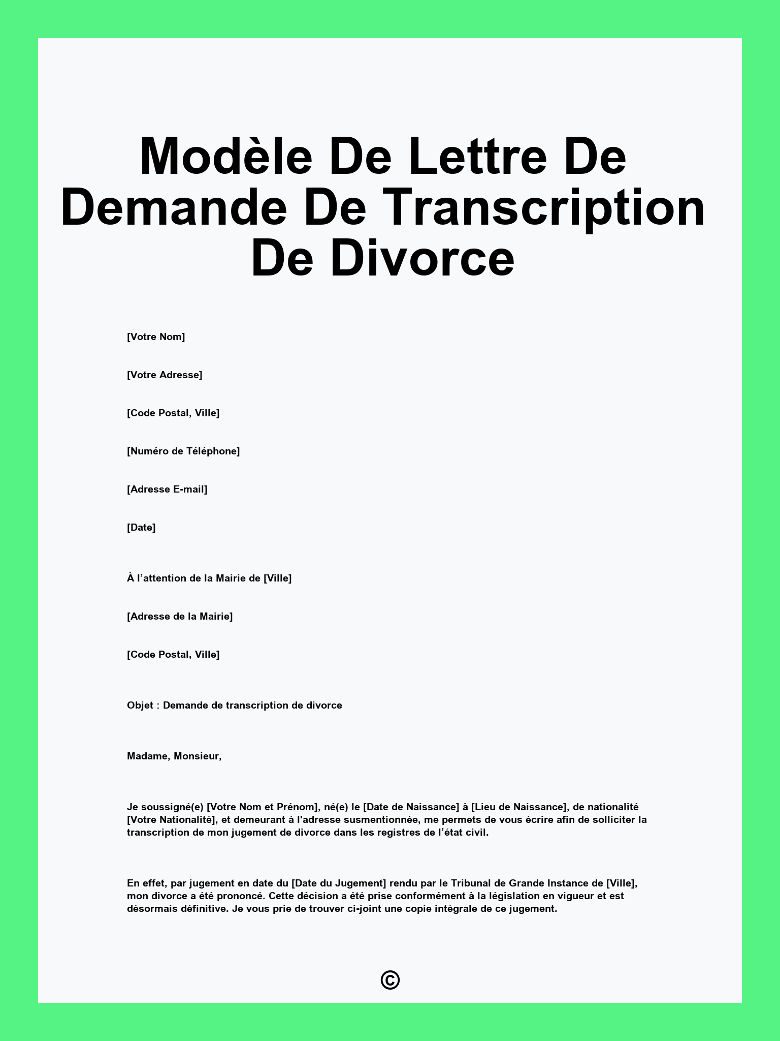 Modèle De Lettre De Demande De Transcription De Divorce