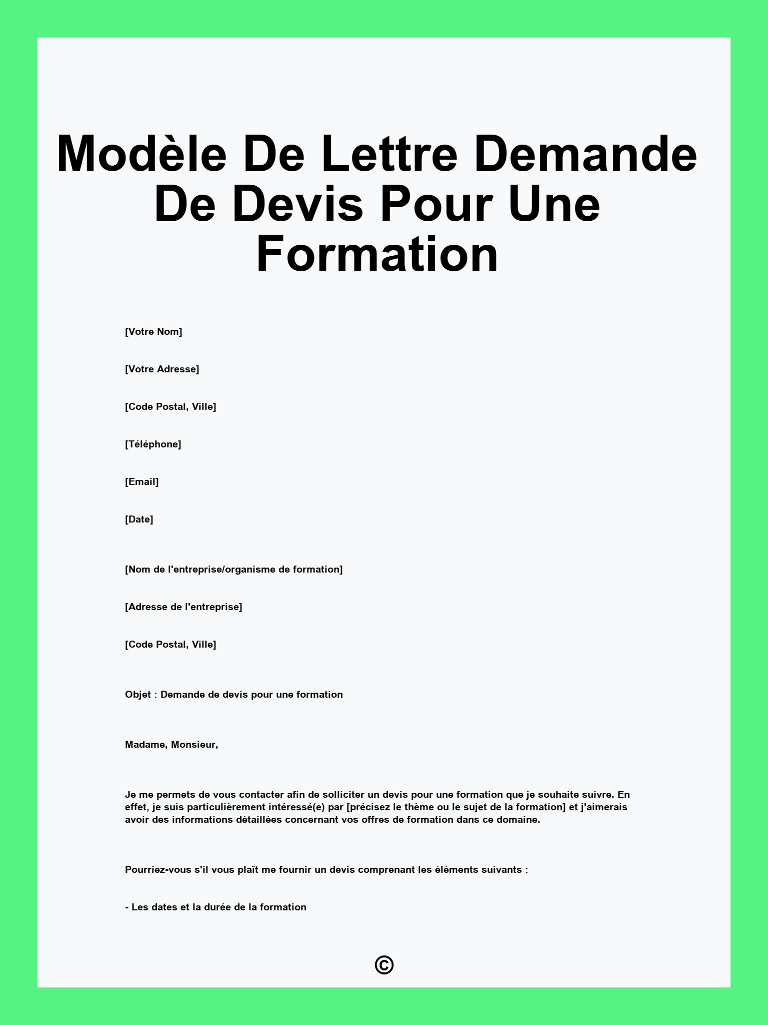 Modèle De Lettre Demande De Devis Pour Une Formation