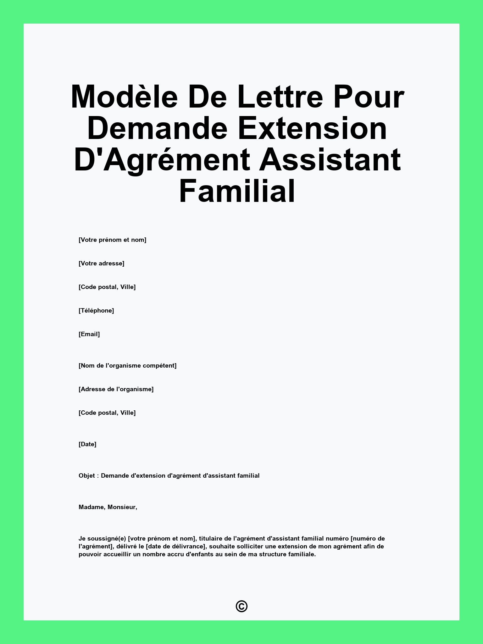 Modèle De Lettre Pour Demande Extension D'Agrément Assistant Familial