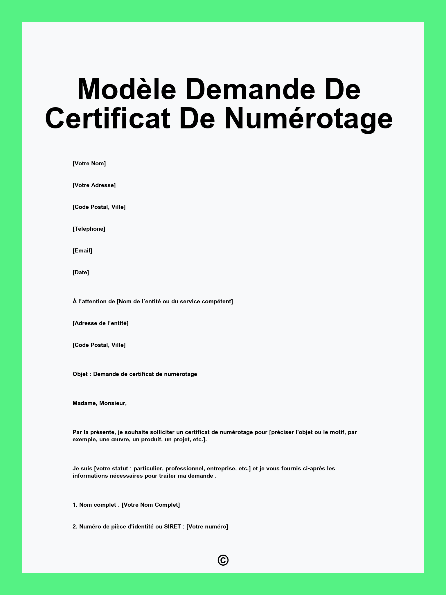 Modèle Demande De Certificat De Numérotage