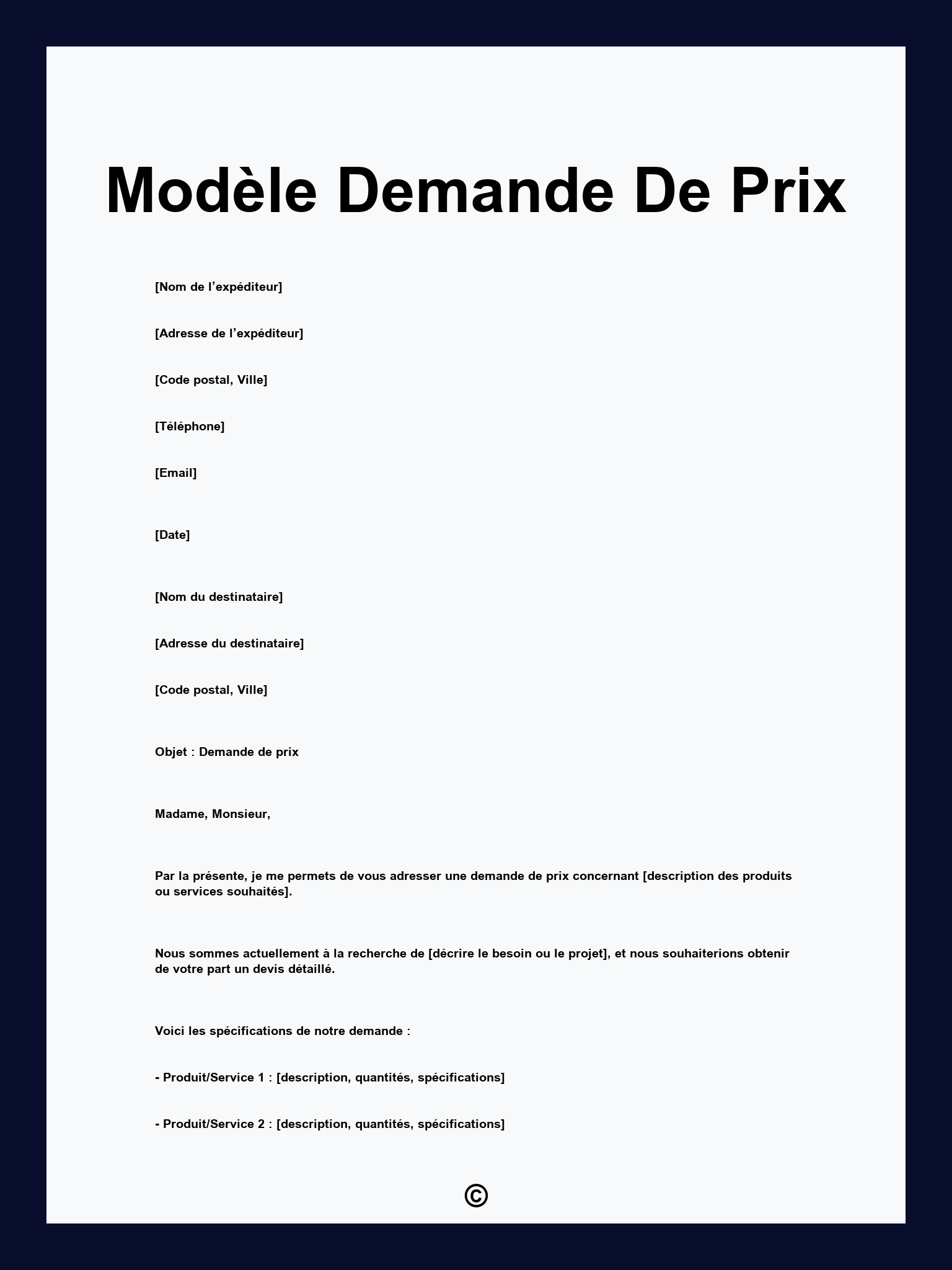 Modèle Demande De Prix