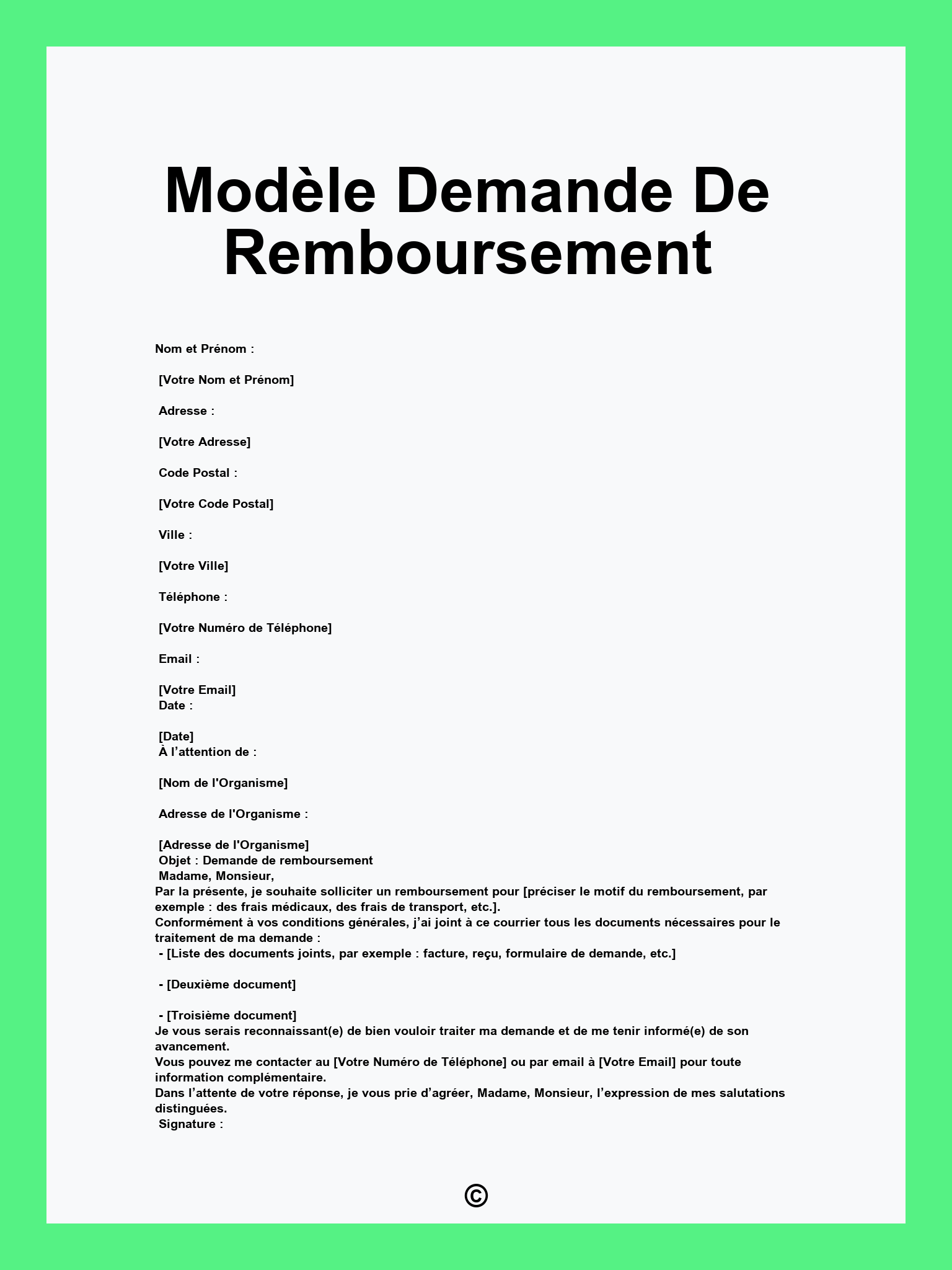 Mod le Demande De Remboursement