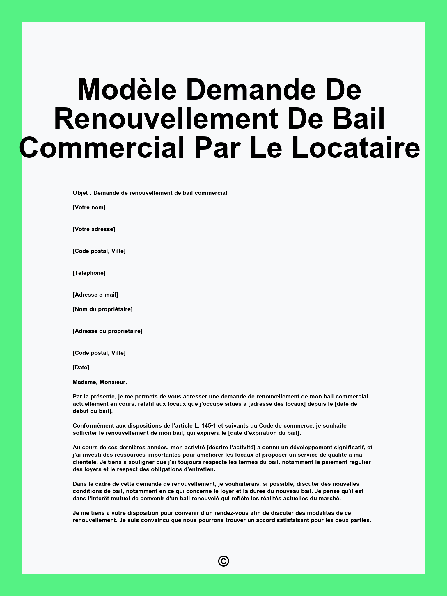 Modèle Demande De Renouvellement De Bail Commercial Par Le Locataire