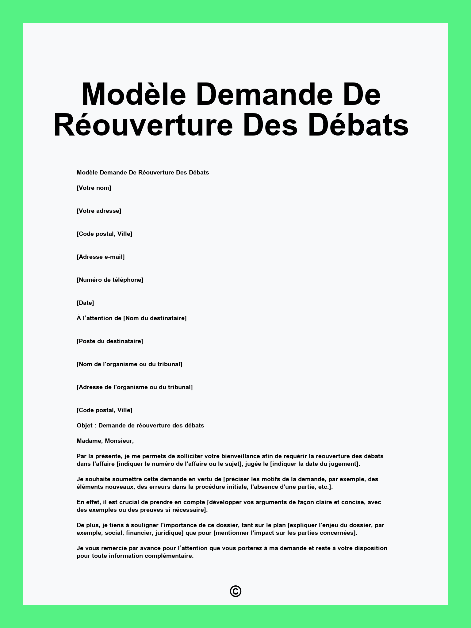 Modèle Demande De Réouverture Des Débats