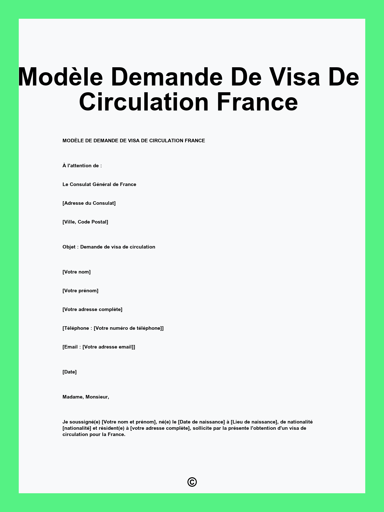 Modèle Demande De Visa De Circulation France
