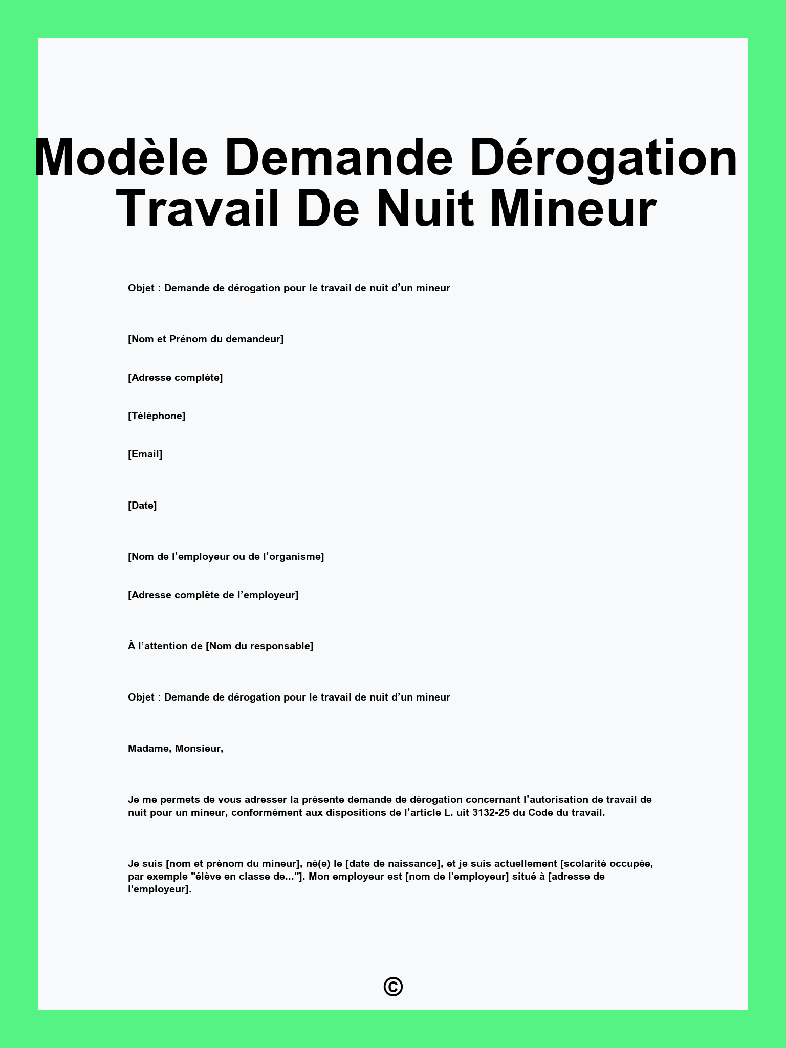 Modèle Demande Dérogation Travail De Nuit Mineur