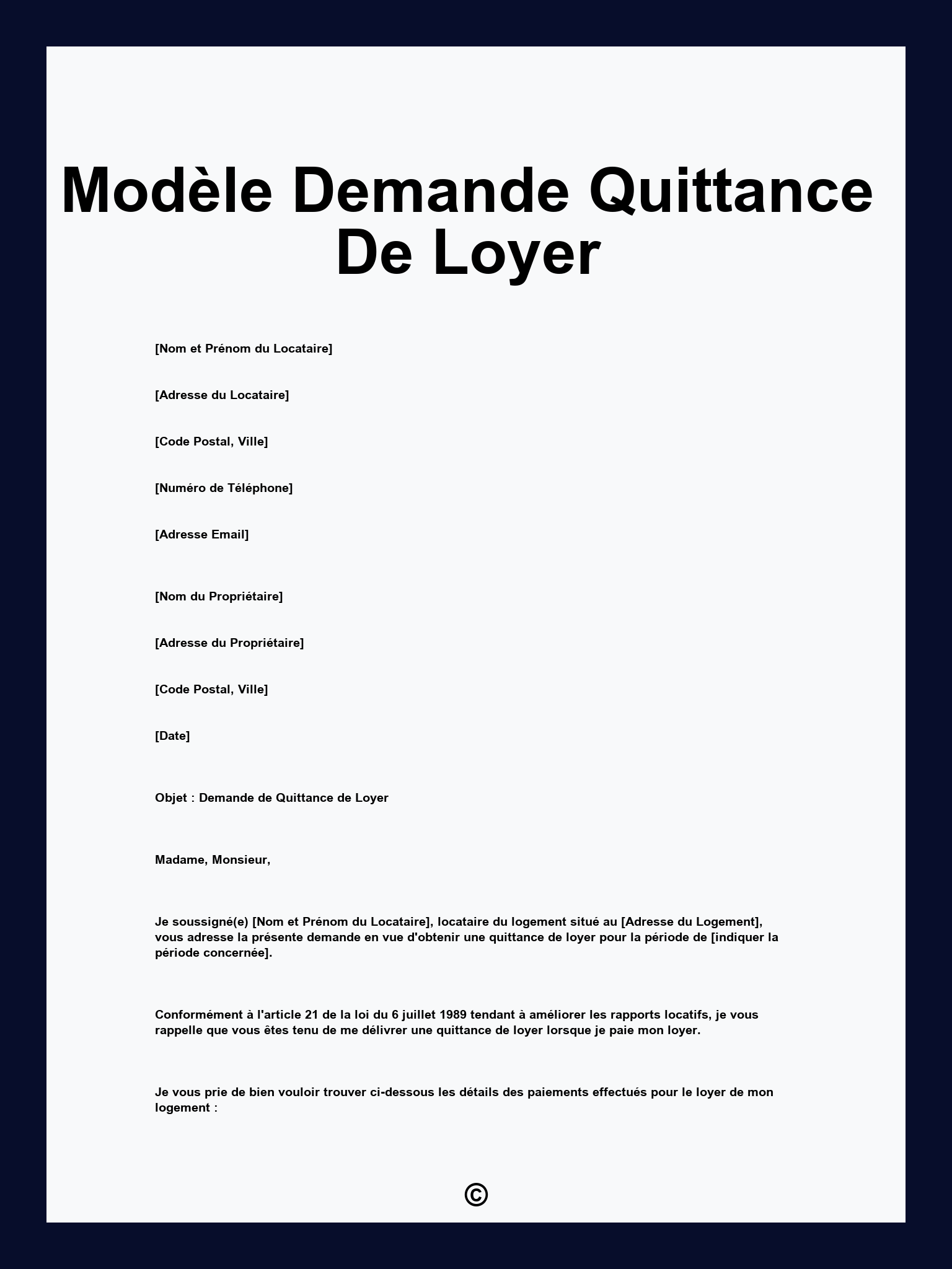 Modèle Demande Quittance De Loyer