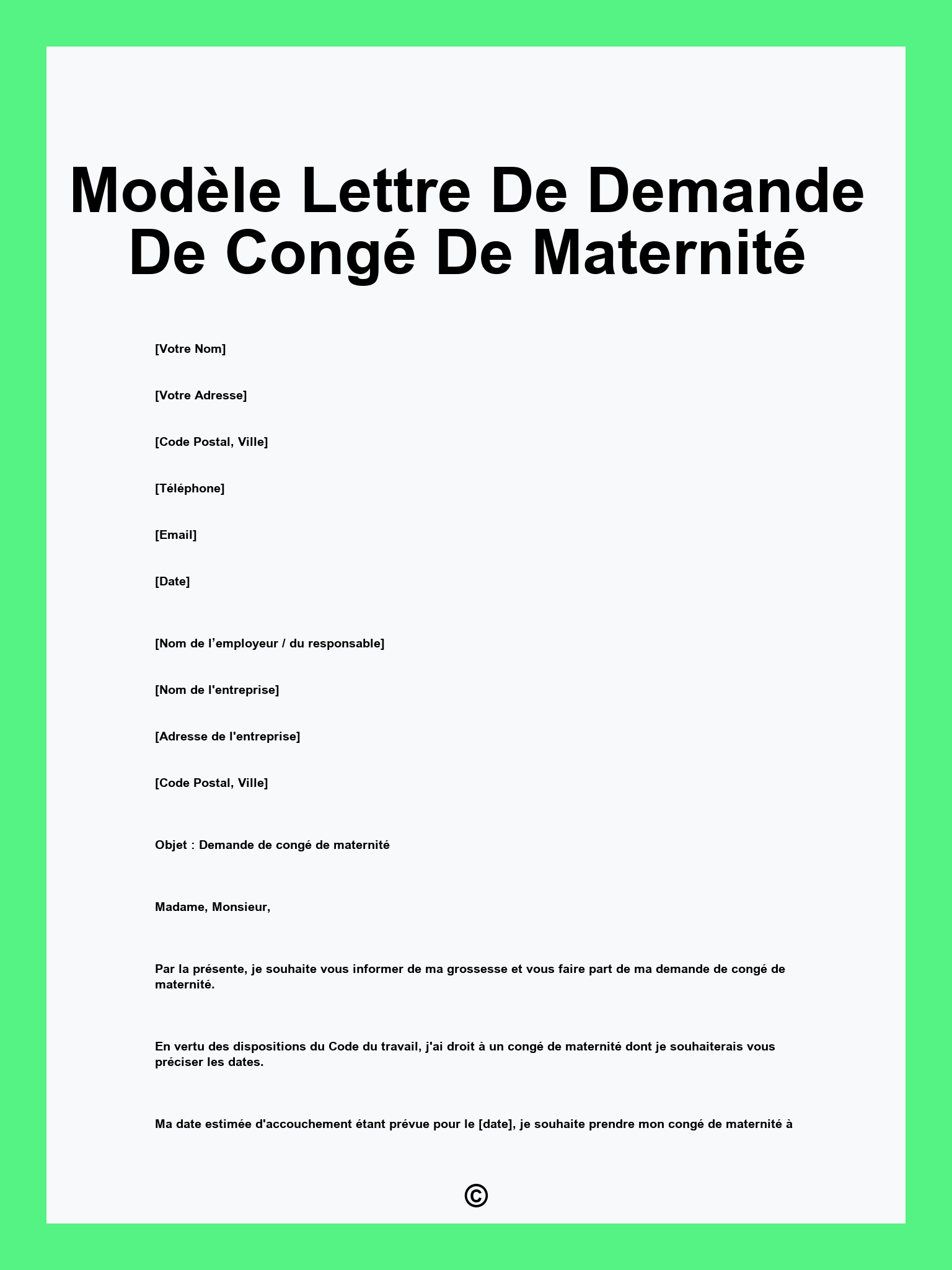 Modèle Lettre De Demande De Congé De Maternité