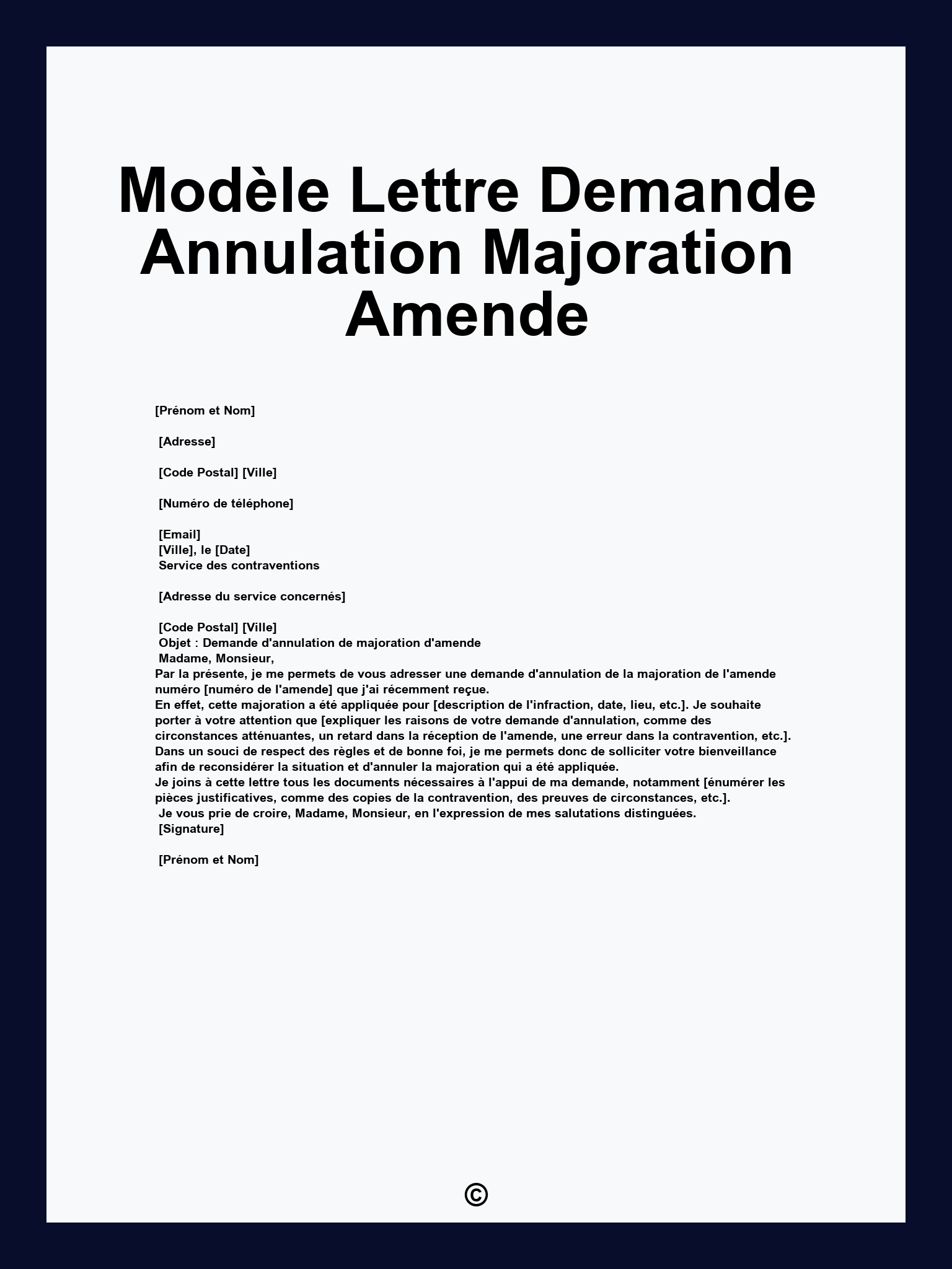 Modèle Lettre Demande Annulation Majoration Amende