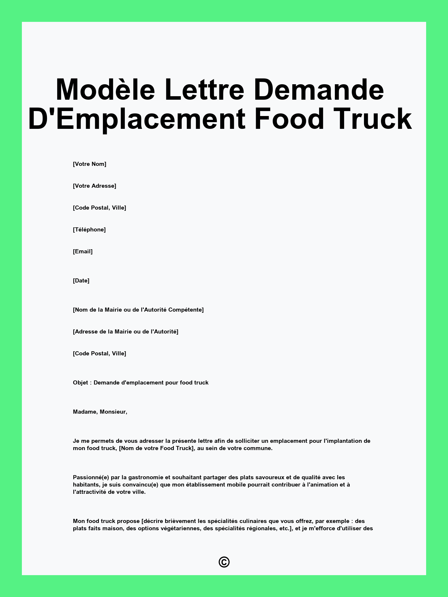 Modèle Lettre Demande D'Emplacement Food Truck