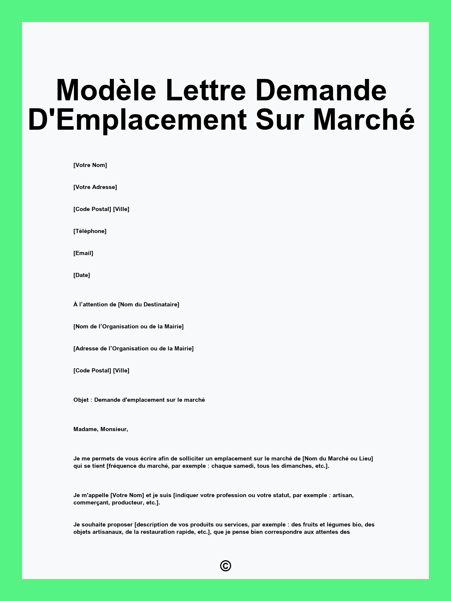 Modèle Lettre Demande D'Emplacement Sur Marché