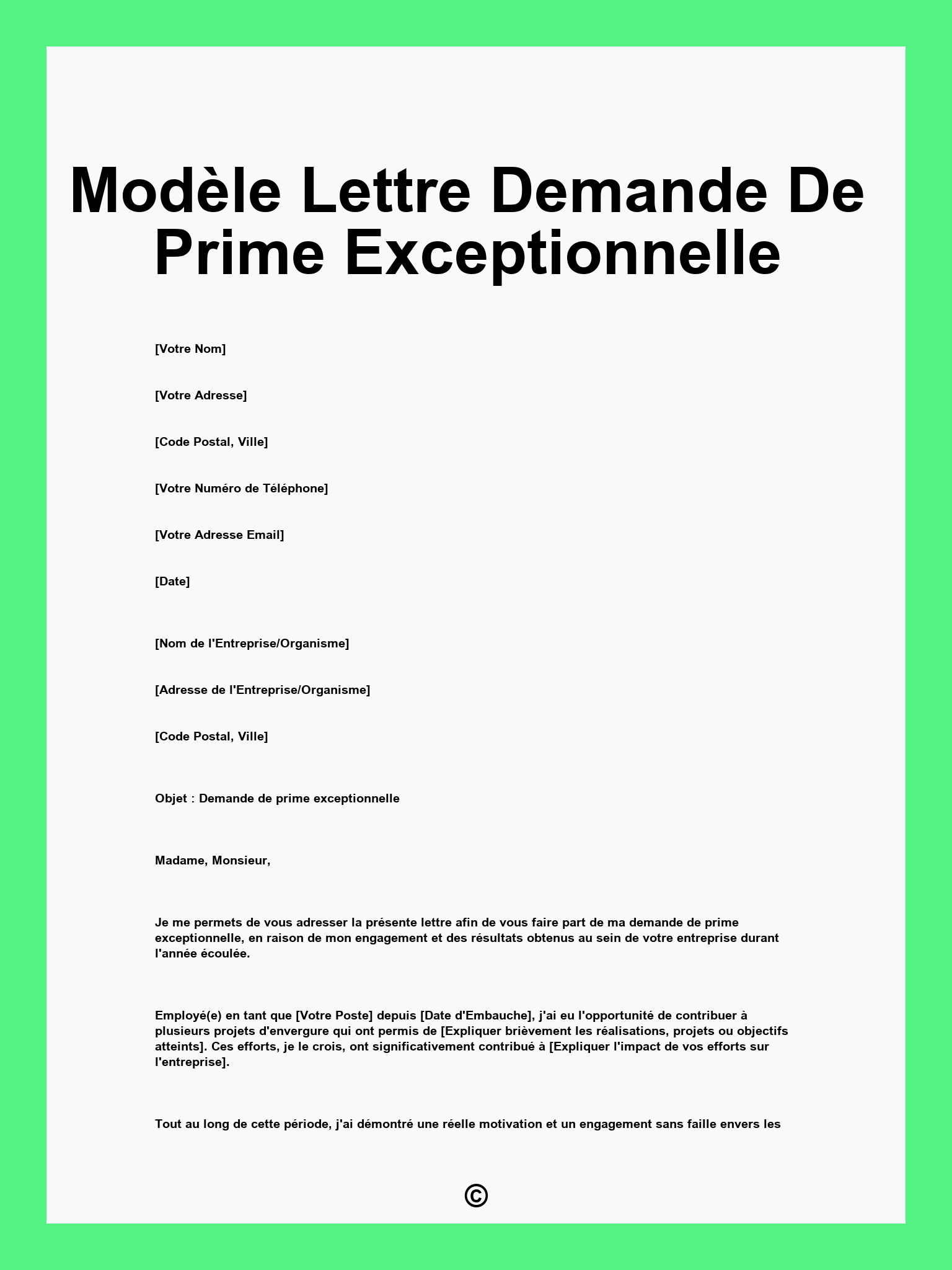 Modèle Lettre Demande De Prime Exceptionnelle