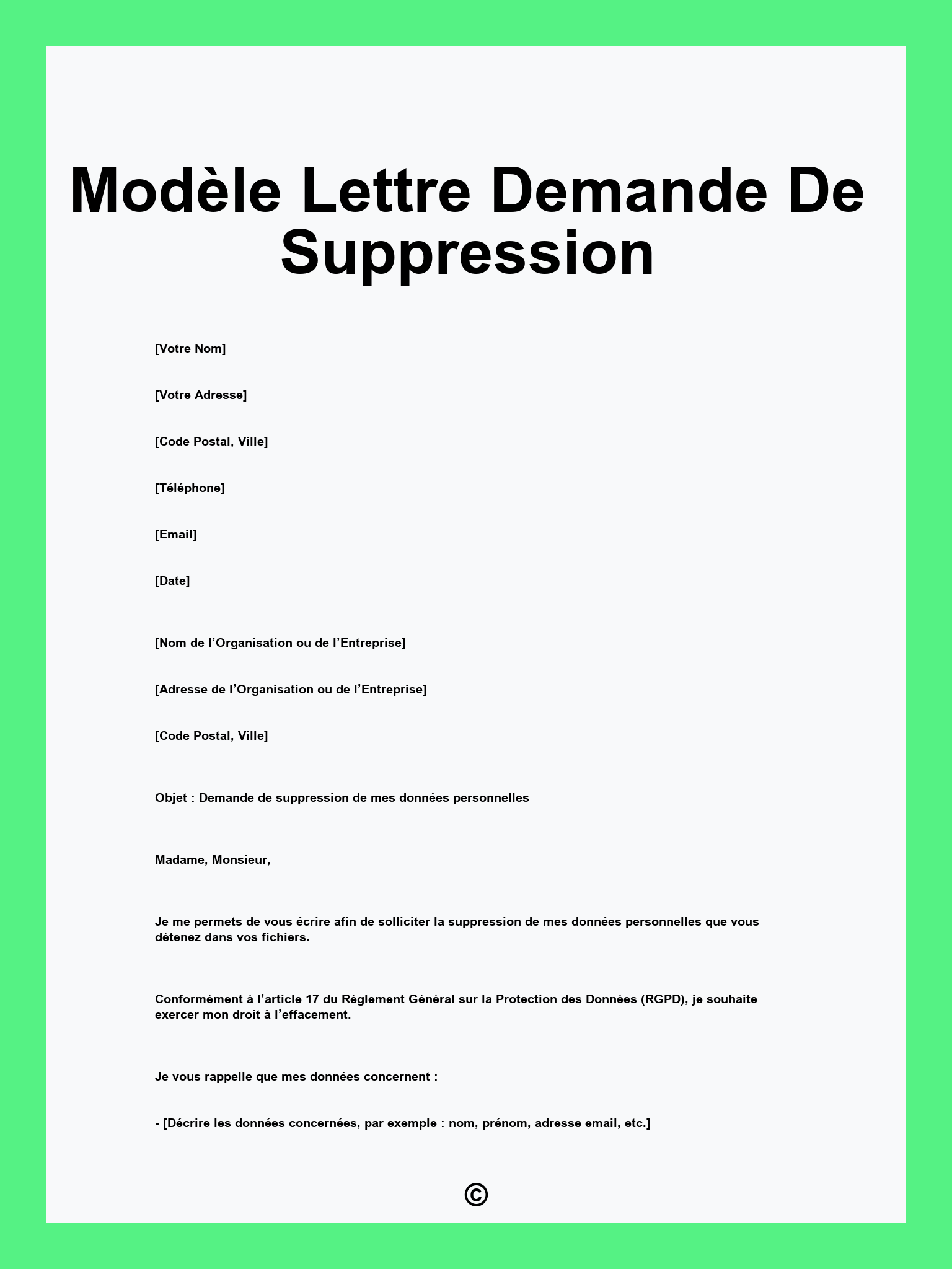 Modèle Lettre Demande De Suppression