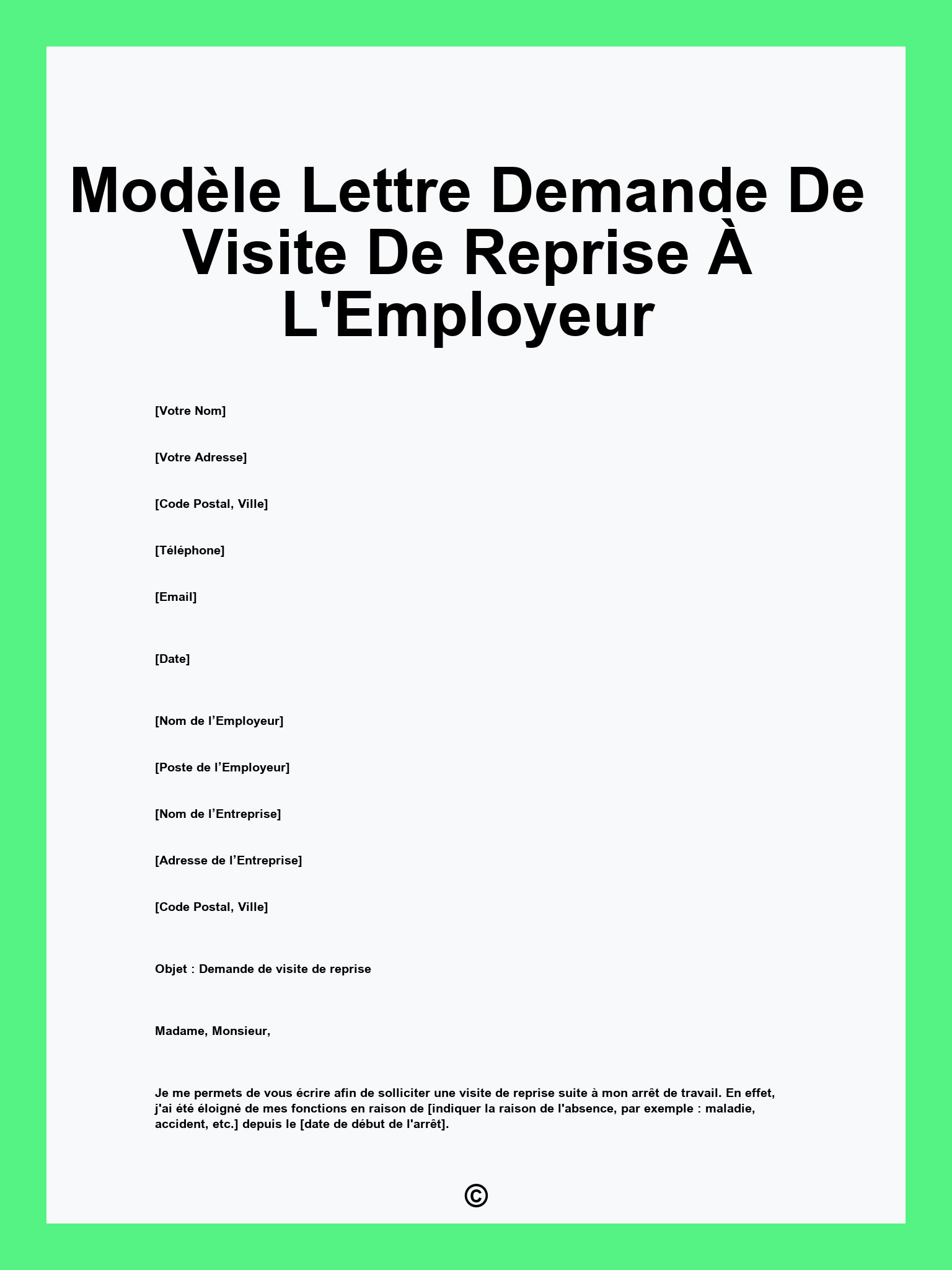 Modèle Lettre Demande De Visite De Reprise À L'Employeur