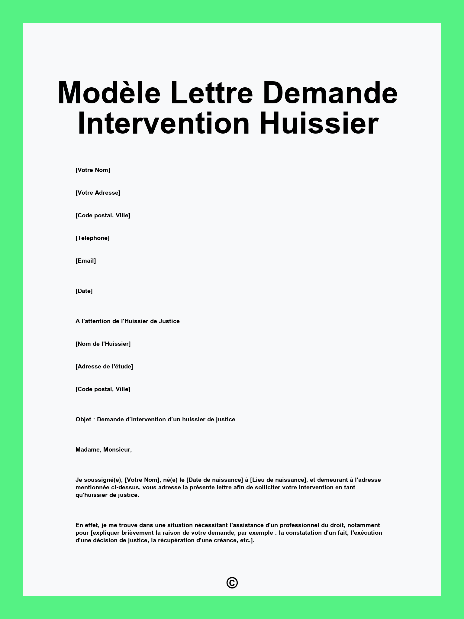 Modèle Lettre Demande Intervention Huissier