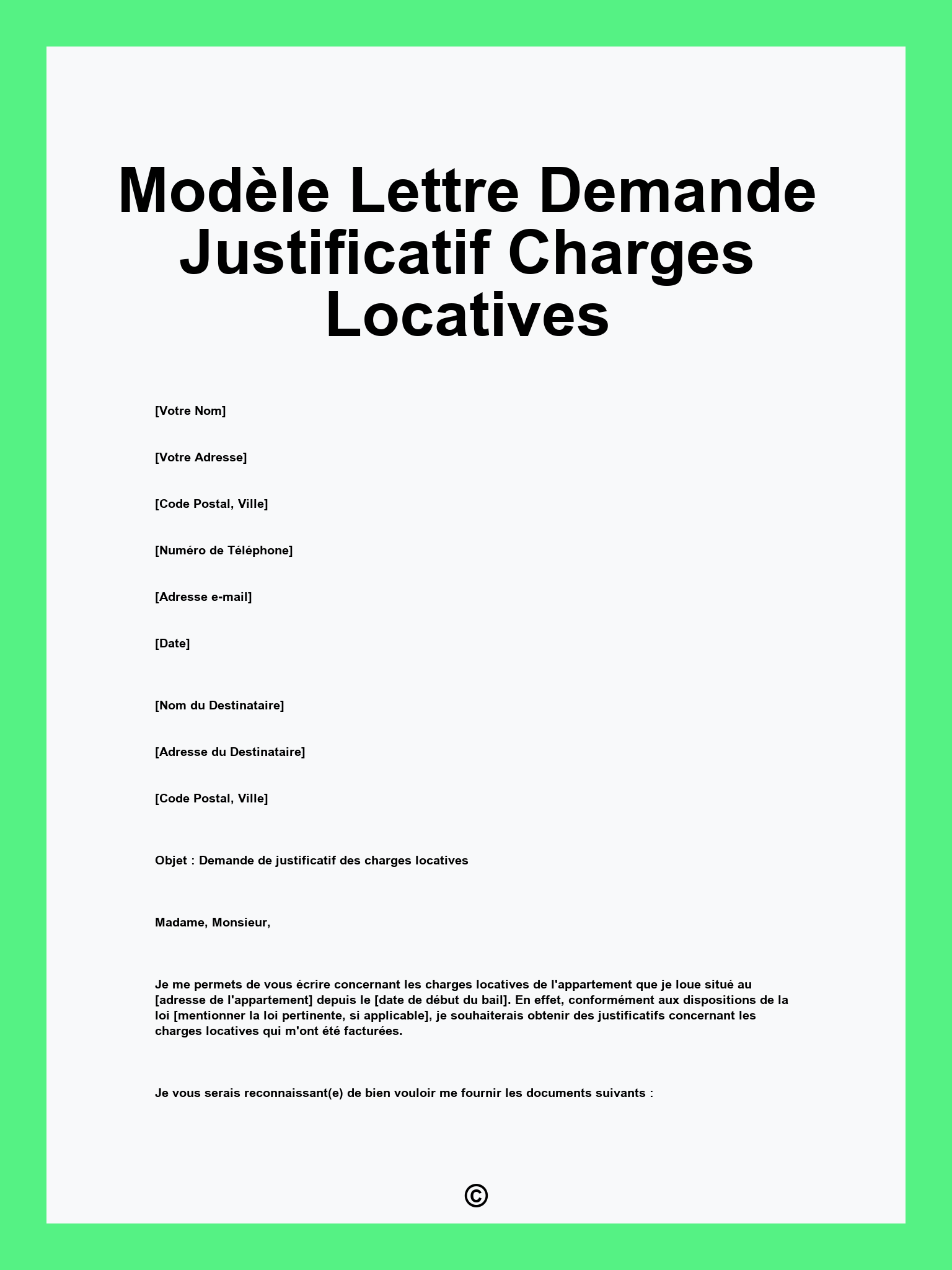 Modèle Lettre Demande Justificatif Charges Locatives