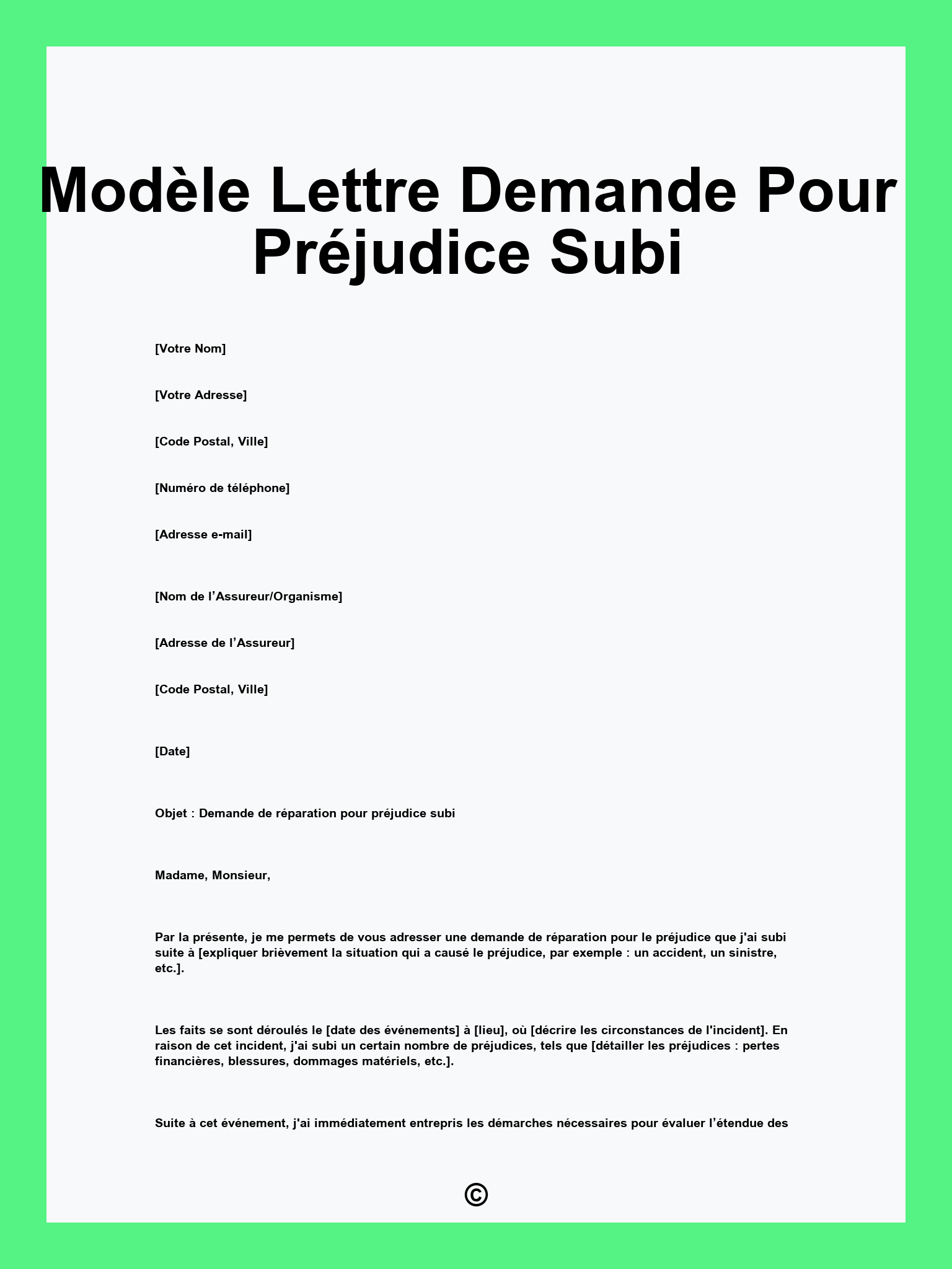 Modèle Lettre Demande Pour Préjudice Subi